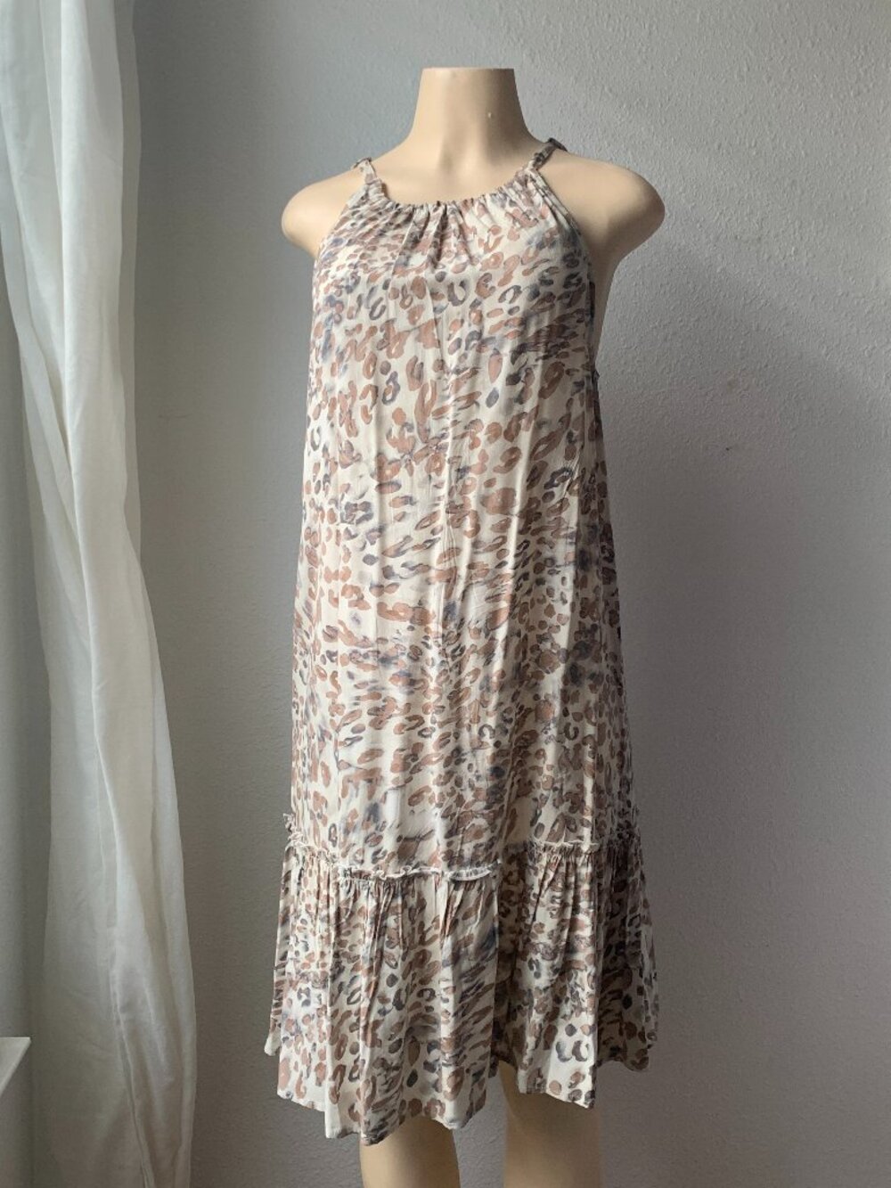 Time and Tru Leopard Print Halter Neck Tiered Midi Dress Small 4-6